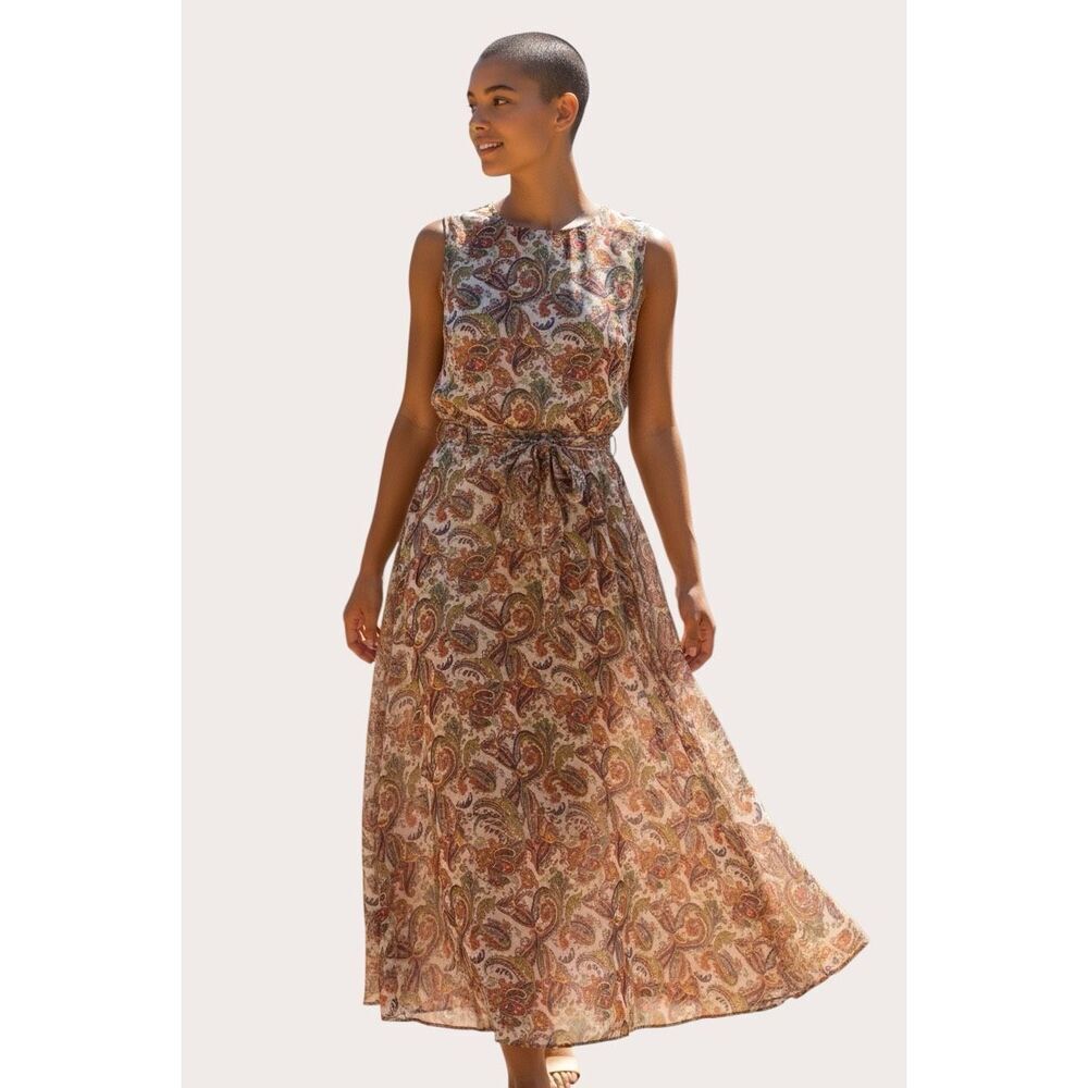 Chetta B NWT Paisley Chiffon Maxi Dress Red Multi Sleeveless Tiered Size 12